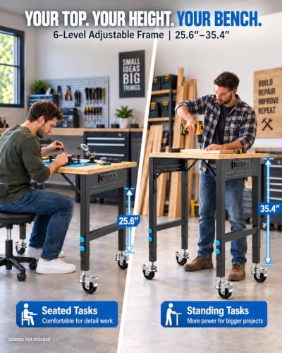 Seesii Heavy Duty Metal DIY Workbench Frame with Locking Caster Wheels - size: Casters Wheels