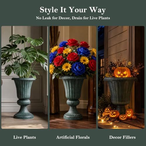 Athena Collection 20" Tall Urn Planters for Outdoor Plants, 2 Pack, Green - color: Dark Green