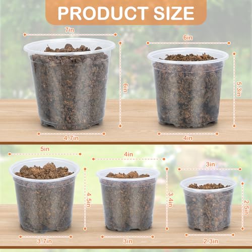 45 Pack 7/6/5/4/3 Inch Clear Nursery Pots for Plants, Clear Plastic Plant Pots with Drainage Holes, Transparent Variety Pack Flexible Garden Pot for Outdoor Indoor, Seed Starting Pots - size: 3+4+5+6+7 Inch