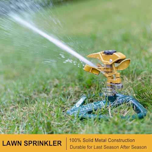FANHAO 100% Metal Impact Lawn Sprinkler for Yard, Covers Up to 5800 sq. Ft - color: Green