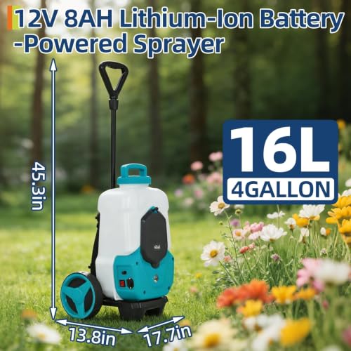 4.2 Gallon Wheeled Battery Sprayer, 12V 8Ah for Lawn & Garden - size: 4.2 Gal