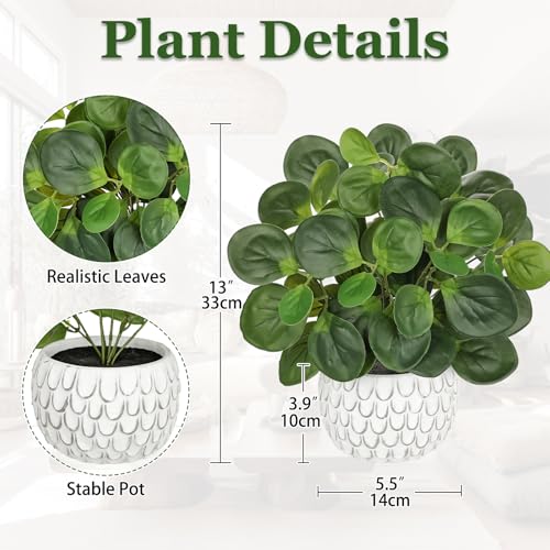 13" Artificial Plants Indoor Small Fake Plant in White Ceramic Pot - color: #Green #2