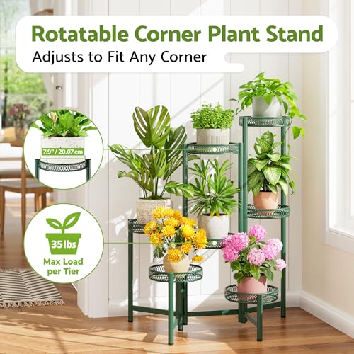 7 Tier Metal Corner Plant Stand Indoor Outdoor, Folding Tall Plant Rack, Heavy Duty Wrought Iron Flower Pot Stand, Planter Display Rack for Living Room Balcony Garden Patio - GreenFlower - color: GreenFlower, size: 7-tiers