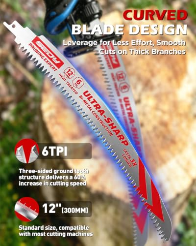 12 Inch Japanese Teeth Reciprocating Saw Blades, Arc Edge Wood Pruning Saw Blades 6TPI for Tree Trimming, Branch Cutting, Green Timber and Wet Wood, 3 Pack - color: 3-Pc 12" Precision Pruning