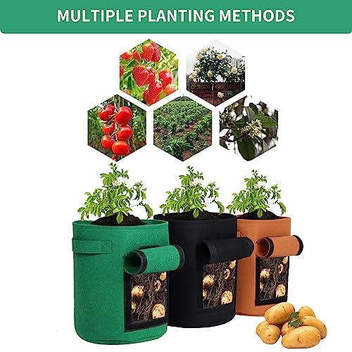 6-Pack 10 Gallon Grow Bags with Harvest Window, Thickened Fabric Plant Pots for Vegetables Potato Tomatoes Outdoor Gardening Containers with Reinforced Handles Mix (2xBlack,Green,Orange) - size: 10GAL-MIX