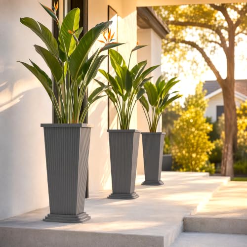 24" Set of 2 Tall Planters for Outdoor Plants, Gray Striped - color: Stripe Gray