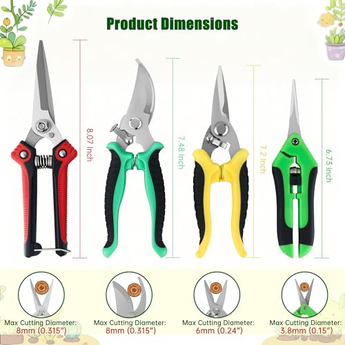 5-Piece Garden Pruning Shears Set with Gloves & Storage Bag, Stainless Steel Gardening Scissors Kit, Sharp Non-Slip Clippers for Trimming Flowers, Herbs, Small Branches