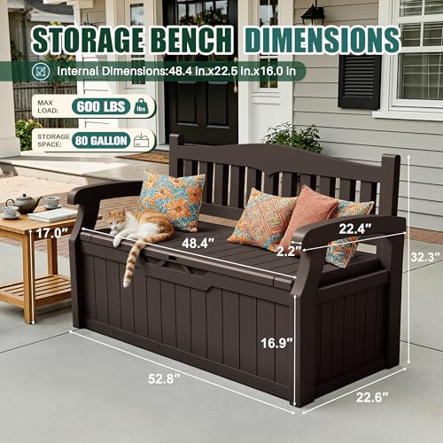 Devoko 80 Gallon Storage Bench Deck Box Waterproof&Lockable - color: Dark Brown, size: 80 Gallon without Cushion