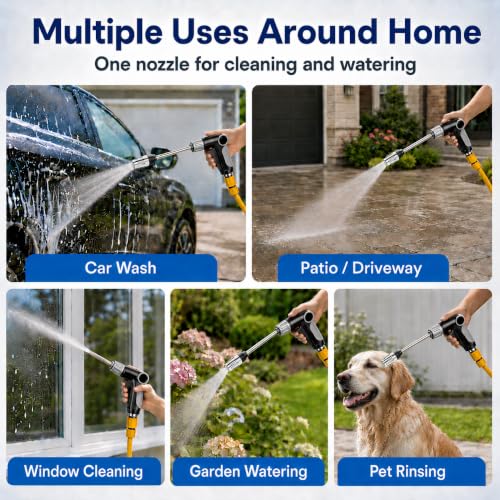 2026 Upgraded High Pressure Jet Nozzle Power Washer for Garden Hose, Water Jet Sprayer Wand with Foam Bottle, 3 Connectors and Chenille Wash Mitt for Car Washing, Patio, Lawn, Garden