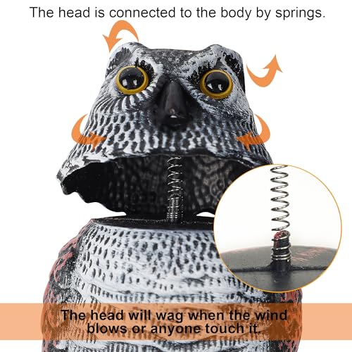 Hausse 3 Pack Bird Scarecrow Mini Fake Owl Decoy Sculpture, 8.26 inch Wagging Head Plastic Small Owl Bird Deterrents, Nature Enemy Horned Pest Repellent for Outdoor Garden Yard