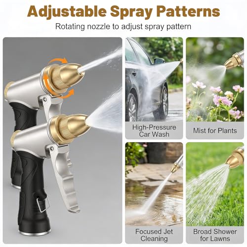 2 Pcs Heavy Duty Metal Garden Hose Nozzle, High Pressure Sprayer with Adjustable Patterns for Watering Plants, Car Washing, Pet Showering