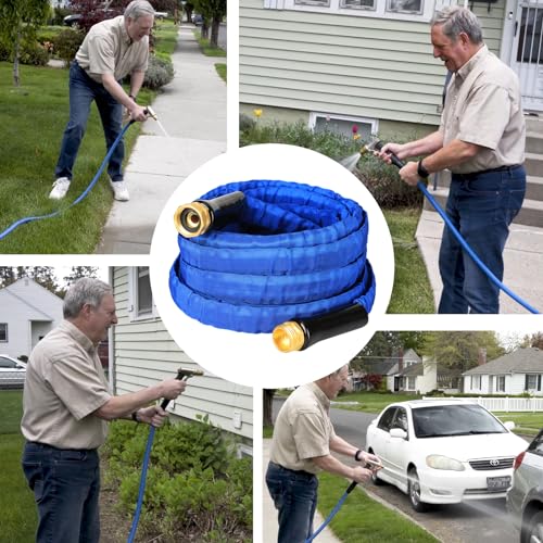 YOTOO Garden Hose 50 FT, Lightweight, Durable, Flexible, Non-Expanding, Kink-Free Water Hose with Solid Brass Fittings for Outdoor, Watering flants and flowers, Car Wash - size: 50 FT