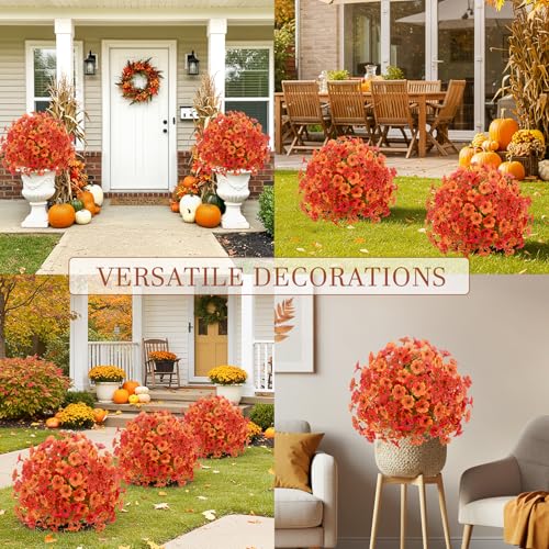 2 Pack 23" Fall Artificial Mums Flowers Topiary Balls with Ground Spikes - color: Orange & Red