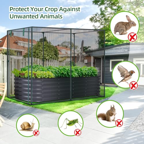 Ohuhu Crop Cages for Garden Plant:6.6x3.9x5.3 Ft Plant Protection Tent with Zippered Door, Raised Bed Cover, Garden Bed Cover with Frame, Wind-Resistant Plant Cages for Outdoor Plants - size: 6.6' x 3.9' x 5.3'