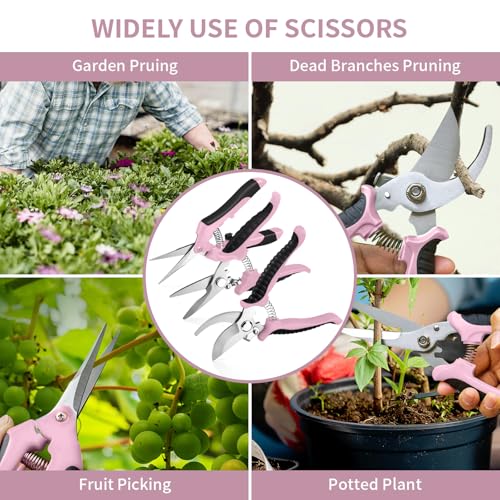 3 Pack Garden Pruning Shears, Stainless Steel Shears, Gardening Shears Scissors Pruning Shears for Gardening Tools (3PCS Pink and Black) - color: Pink and Black