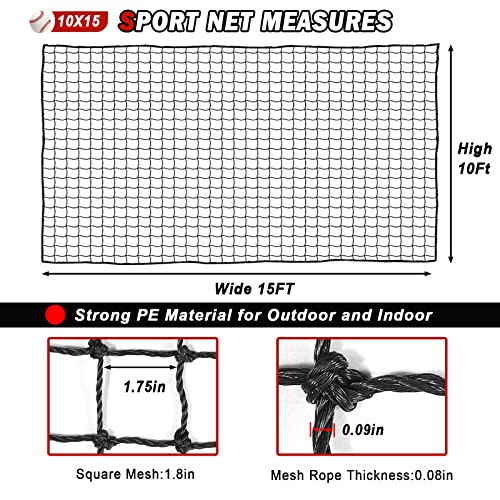 Baseball Softball Backstop Nets, Heavy Duty Sports Netting - size: 10x15 FT