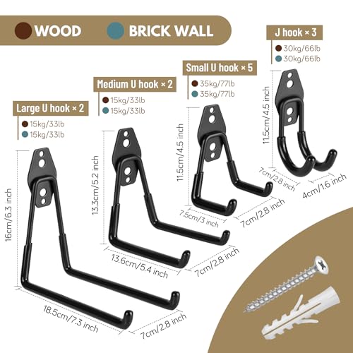 RECAPS 12 Pack Heavy Duty Garage Hooks, Garage Storage Hooks Wall Mount - color: Black