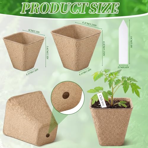 120 Pcs Square Peat Pots for Seedlings, 3.25 and 2.3 Inch - size: 2.3 + 3.25 Inch