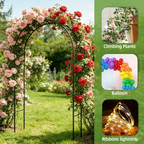 Thickened Metal Garden Arch, 16mm Rust-Resistant Archway for Climbing Plants, Dual Size Convertible Arbor for Wedding & Party & Garden Decoration - style: Thickened 16mm tube without base