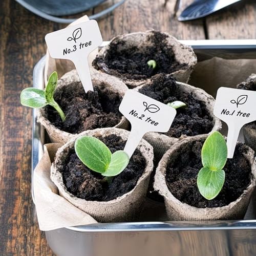 Plant Labels, 100 Pack White Plastic Plant Tags T-Type Waterproof Plant Markers for Seedlings, Flowers, Vegetables, Potted Plants, Garden Nursery Labels