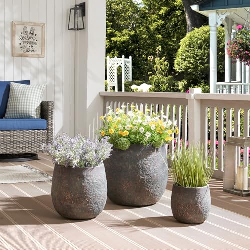 Wallowa 17.32"+12.99"+9.06" Weathered Bronze Rust Concrete Flower Pots - color: Bronze Rust, size: 17.3"+12.9"+9.0" Dia Set of 3