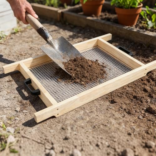 Large Soil Sifter Dirt Sifter for Gardening 15.7'' × 31.5'' Wooden Compost Sifter for Sand Gravel Sifter Suitable for Wheelbarrow and Handheld Great Garden Tool for Plants & Vegetables