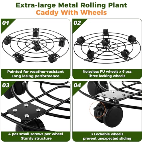 3 Packs 17.5" Extra-large Metal Plant Caddy with 6 Wheels Iron Rolling Plant Stands Heavy-duty Plant Roller Base Pot Movers Indoor Outdoor Wheeled Plant Dolly with Casters Planter Coaster Trolley - size: 17.5" - 3 packs