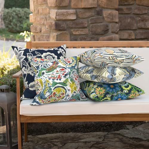 Outdoor 16x16 Inch Throw Pillow Covers Set of 2, Covers ONLY, All Weather Square Pillow Cases, Patio Cushion Pillow of Home Furniture Use, Paradise Paisley - color: Paradise Paisley, size: 16" x 16" (Pack of 2)