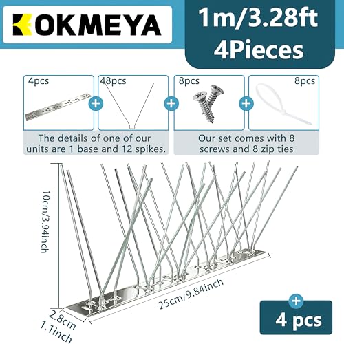 Bird Spikes 3.28FT, 304 Stainless Steel Bird Deterrents Spikes for Outside to Keep Birds Away Birds Scare Devices Outdoor 4Pcs - size: 3.28Feet