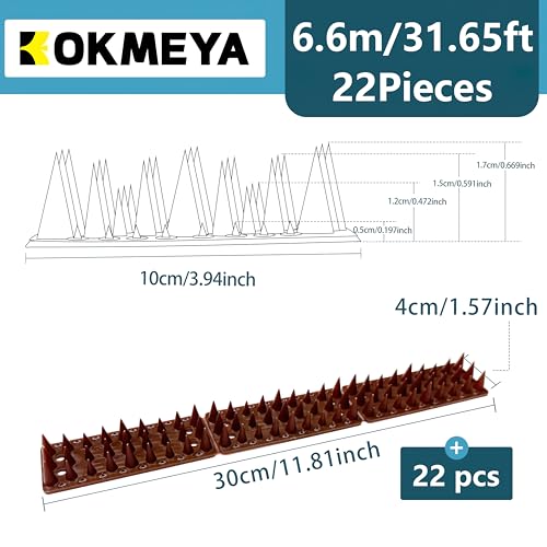 Bird Spikes,Brown 22 Pack,Bird Spikes for Outside to Keep Cats, Raccoons, Squirrels, Pigeons Away, Cat Spikes for Indoor & Outdoor Garden,21.6 Ft,Plastic Spike for Fences - color: Brown, size: 21.6 Feet