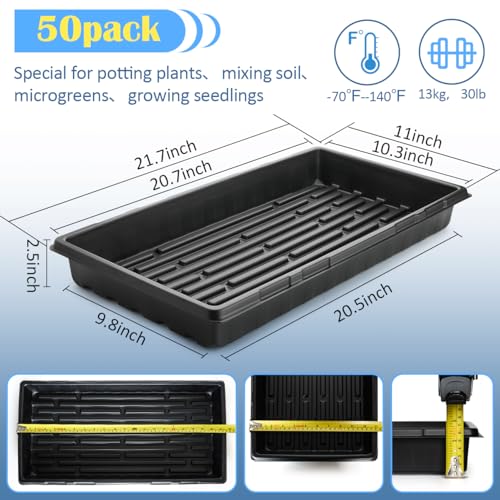 50-Pack Heavy-Duty 1020 Seed Trays No Holes, Thick Plastic Plant Flats - color: Black, size: 50-Pack No-Hole 1020 Trays