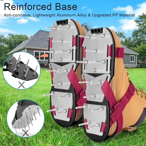 Lawn Aerator Shoes for Grass - Pre-Assembled Grass Aerator Shoes for Lawn - Soil Yard Aerator Tool for Aerating Patio Garden, Red, Medium Size - color: Red, size: Medium
