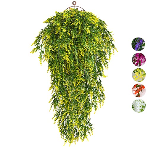 RECUTMS 4PCS Artificial Yellow Lavender Fake Hanging Plants Ivy for Outdoor - color: Yellow