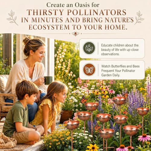 Teenyyou 9 Pcs Bee Watering Station for Garden Metal Watering Cup, Copper - color: Copper