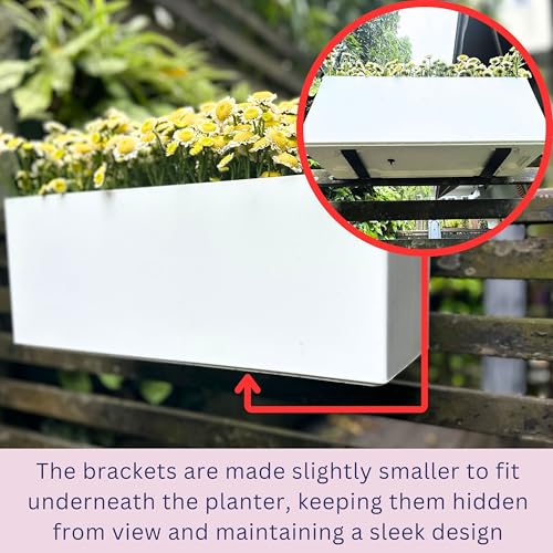 LaLaGreen Rail Planter for Balcony Outdoor (20 Inch, 2 Pack) Large White Self Watering Deck Railing Planters with Brackets, Rectangular Plastic Fence Flower Box Designer Choice - color: 20" X 2 (White)