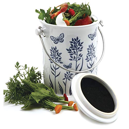 Norpro Ceramic Floral Blue/White Compost Keeper, 3QT (83) - color: Floral Blue/While