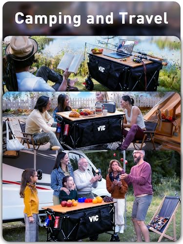 VIC Super 700L Double Tabletop Taller Wagon with Heavy Duty Big Wheel, 54" L Tailgate Storage Anything, Amazing Adjustable Height Beach Wagon, 360ยฐ Perfect for Any Job