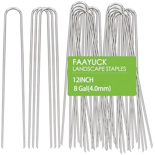 12 Inch Landscape Staples, 12/25/50/100 Pack Galvanized Garden Stakes, 8 Gauge Heavy Duty U-Shaped Ground Stakes for Weed Barrier Fabric, Irrigation Tubing, Fence, Outdoor Decorations - size: 12inch