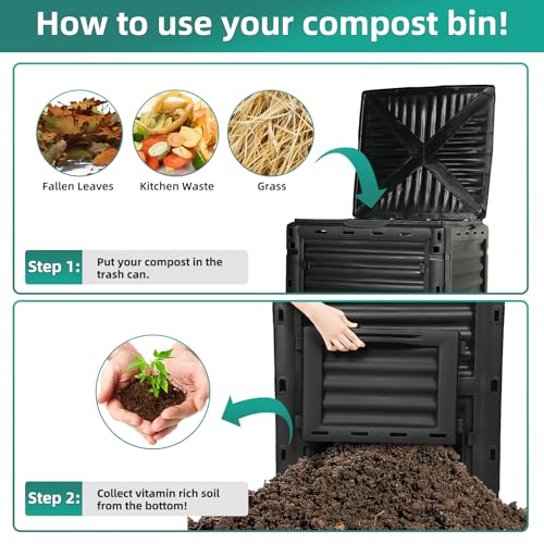 80 Gallon Large Compost Bin Outdoor - 300L High Capacity Composter with Top Flip Latch Lid - BPA-Free Heavy Duty Garden Waste Bin for Kitchen Scraps & Yard Waste - Easy Assembly, Black - size: 80 Gallon