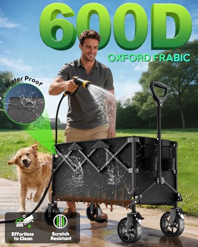 40" Extra Large Collapsible Wagon Cart 550 lbs Capacity Big Wheels IrBlack - color: Iron Black