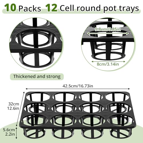 Vercraft 10 Pcs 12 Cell Nursery Planter Trays, for 4 Inch Round Pots