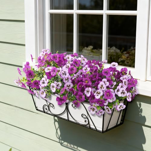 INQCMY Fake Artificial Pansy Flowers Plants for Outdoors UV Resistant - color: Gradient Purple Red