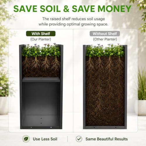 30 Inch Tall Outdoor Planter, Heavy Duty Galvanized Steel Planter Box - size: 30 Inch