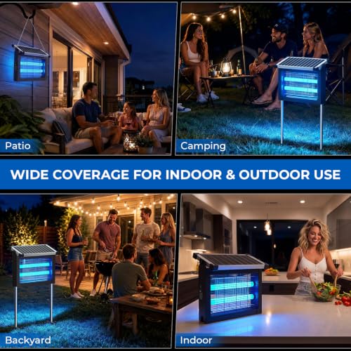 Solar Bug Zapper Outdoor, 4500V Mosquito Zapper with Water Wave Projector