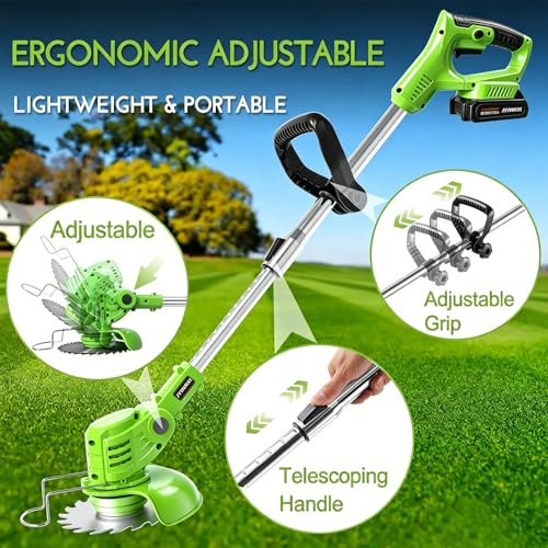 Electric Weed Wacker Cordless, with 2 Battery 26 Pcs Blades Charger - color: Green