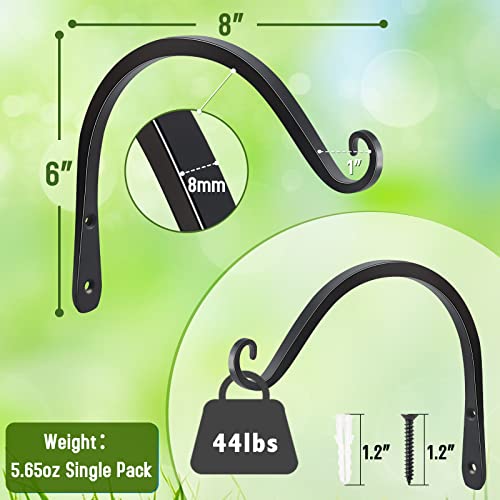 FEED GARDEN Heavy Duty Plant Hooks - 2 Pack 8 Inch Wall Mounted Hanging Brackets, 44lb Capacity Steel Plant Hangers for Bird Feeders, Baskets, Wind Chimes - Black - color: Black-C, size: 8 Inch