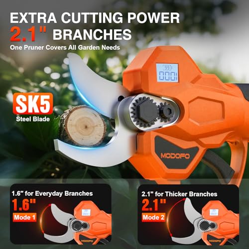 Electric Pruning Shears, Upgraded 2.1" Cutting Garden Shears with LCD Display, Brushless Motor Cordless Power Pruner with 2.0 Ah*2 Batteries for Garden Tree Pruner Branch - color: Orange