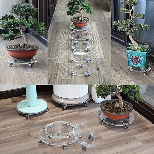 1PC Plant Caddy 12.5inch Acrylic Heavy Duty Round Plant Stand with 2 Roller Lockable Caster Wheels,Indoor Outdoor Holds Up 150 Lbs Patio/Flower Pot/Dolly,Transparent - size: 12inch