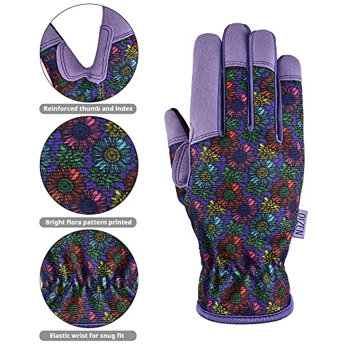 Gardening Gloves for Women and Men,Garden Gloves with Touch Screen, Thorn Proof Puncture Resistant Working Gloves, Gardening Gifts for Women, Size Large - color: Purple Flower, size: Large