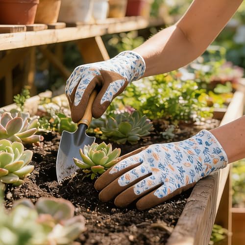 KDK Gardening Gloves for Women and Men, ECO Recycled Polyester Work Gloves with Latex Coating - color: 2 Pairs Print